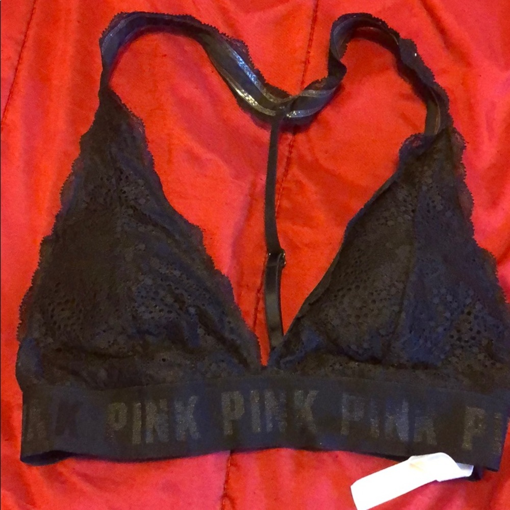 Pink VS black lace bralette S never worn